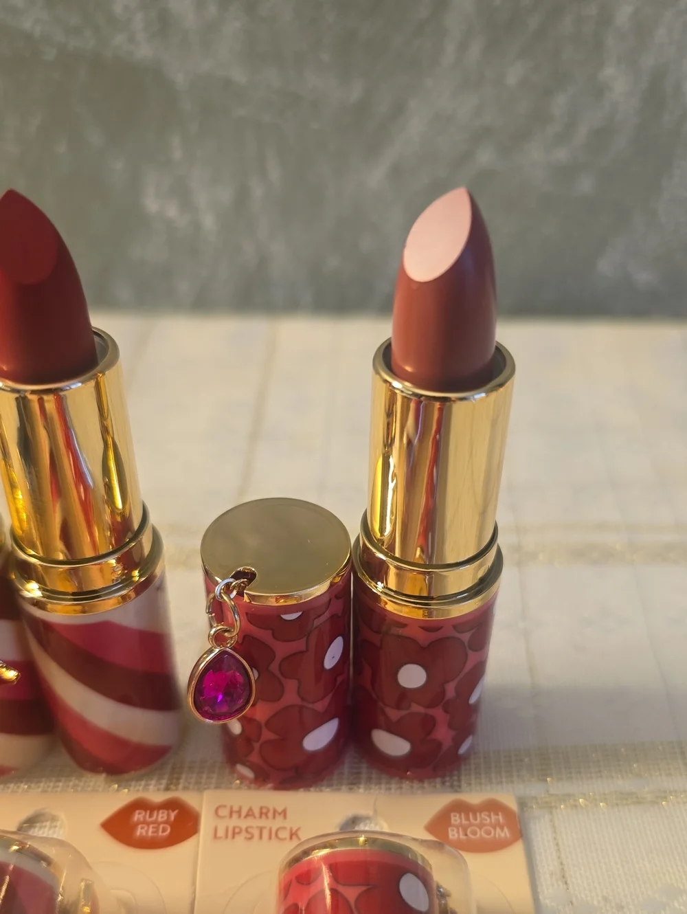 3 Charm Lipstick Trio - Red, Brown, Pink New Sealed